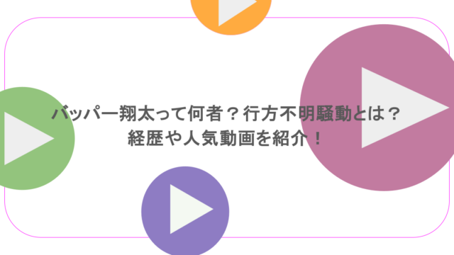 バッパー翔太って何者？行方不明騒動とは？経歴や人気動画を紹介！